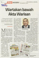Sinar Harian- 18 Januari 2021 - Wartakan bawah Akta Warisan