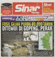 Sinar Harian_10-Oct-2020_ms 1_Fosil gajah purba 80,000 tahun ditemui di gopeng, perak