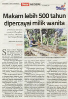 Sinar Harian -2 Januari 2021 -Makam lebih 500 tahun dipercayai milik wanita