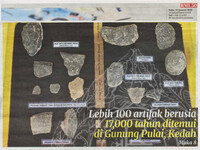 Berita Harian_22-Jan-2020_ms 1_Lebih 100 artifak berusia 17,000 tahun ditemui di Gunung Pulai, Kedah