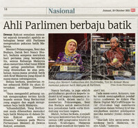 Berita Harian- 29 Okt 2021 -Ahli Parlimen berbaju batik