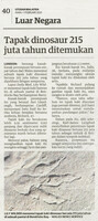 Utusan Malaysia-1 Februari 2021 -Tapak dinosaur 215 juta ditemukan